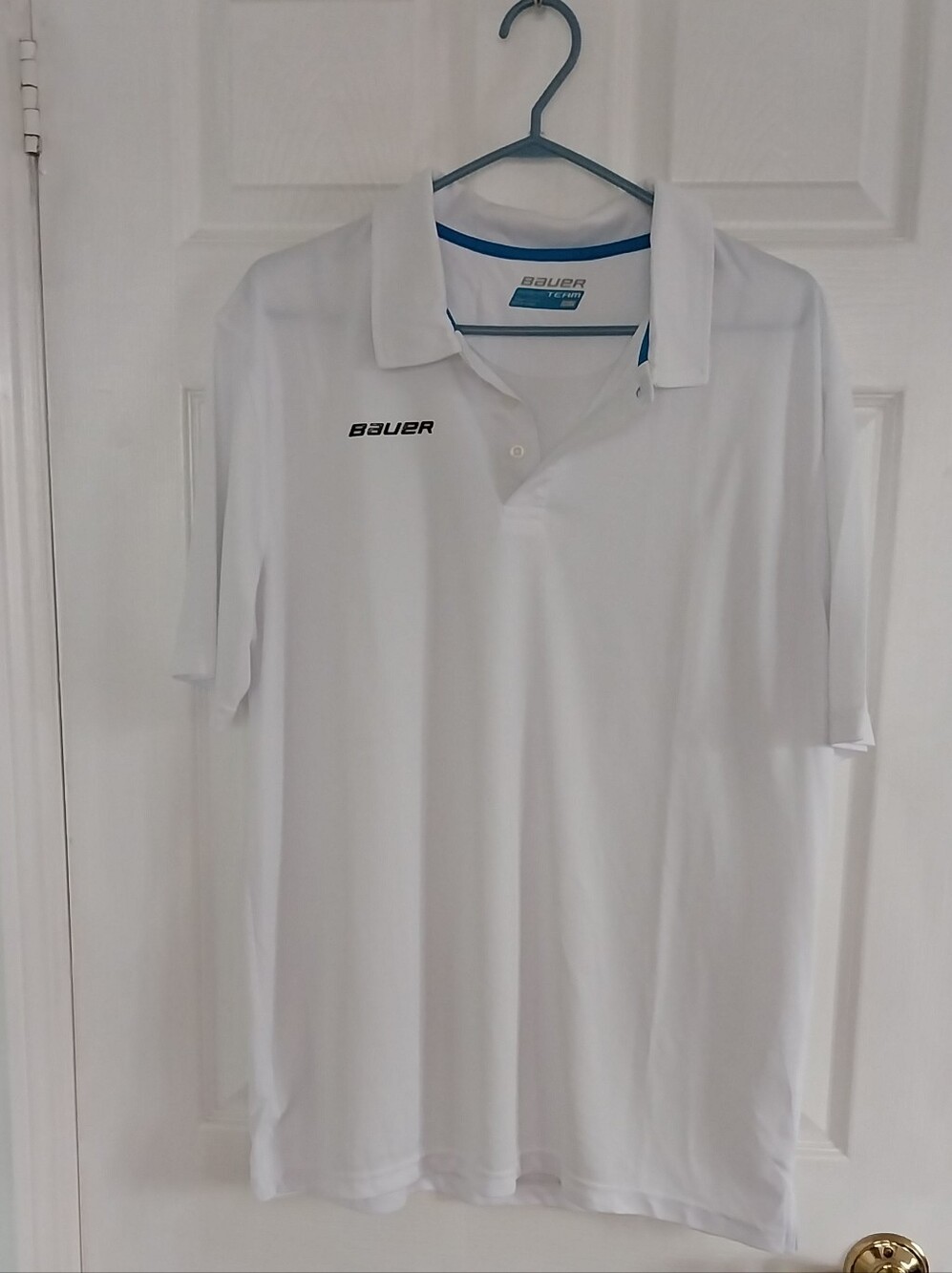 Bauer Men's White Polo with Subtle Blue Trim